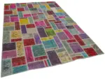 Patchwork Multi Pamuk Üzerine Yün El Dokuma Kilim-190x288 - Görsel 2