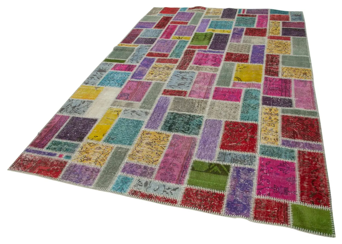 Patchwork Multi Pamuk Üzerine Yün El Dokuma Kilim-190x288 - Görsel 3