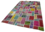 Patchwork Multi Pamuk Üzerine Yün El Dokuma Kilim-190x288 - Görsel 3