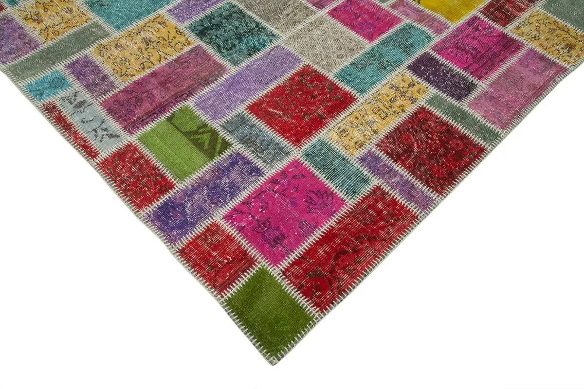 Patchwork Multi Pamuk Üzerine Yün El Dokuma Kilim-190x288 - Görsel 4
