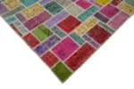 Patchwork Multi Pamuk Üzerine Yün El Dokuma Kilim-190x288 - Görsel 4