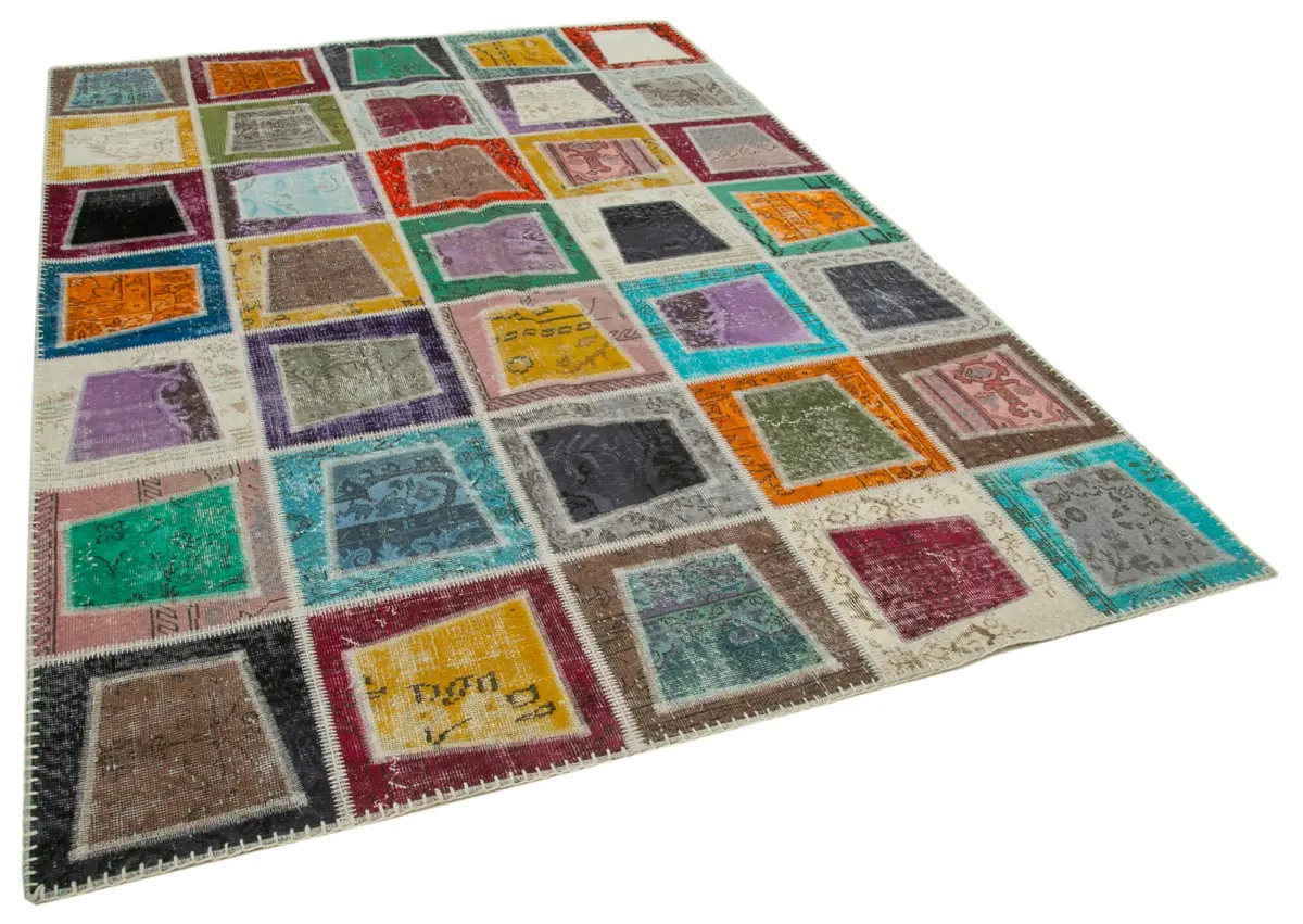 Patchwork Multi Pamuk Üzerine Yün El Dokuma Kilim-200x280 - Görsel 2