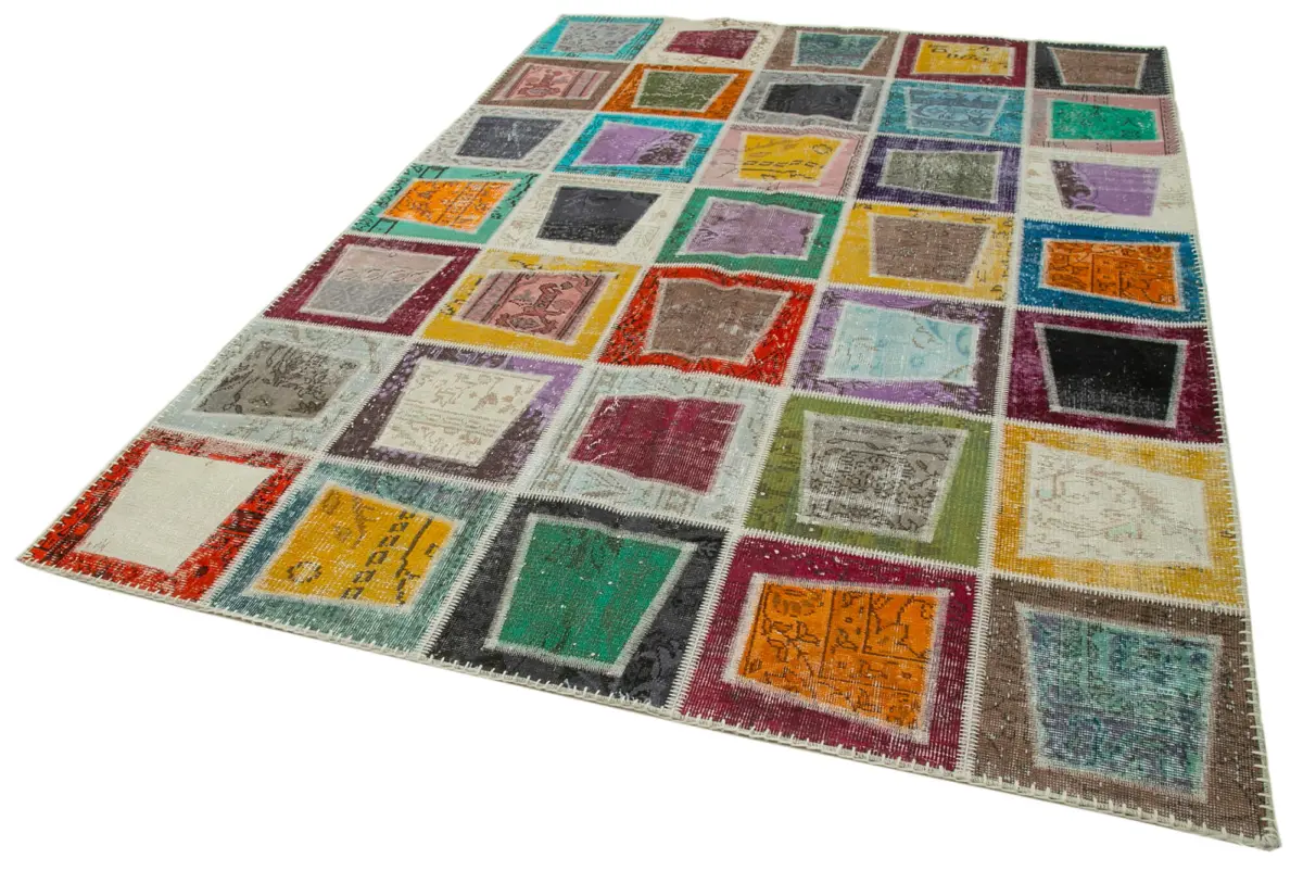 Patchwork Multi Pamuk Üzerine Yün El Dokuma Kilim-200x280 - Görsel 3