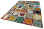 Patchwork Multi Pamuk Üzerine Yün El Dokuma Kilim-200x280 - Görsel 3