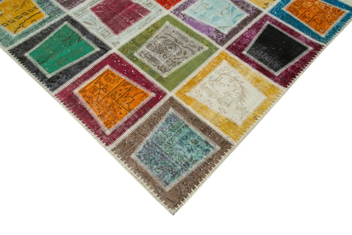 Patchwork Multi Pamuk Üzerine Yün El Dokuma Kilim-200x280 - Görsel 4