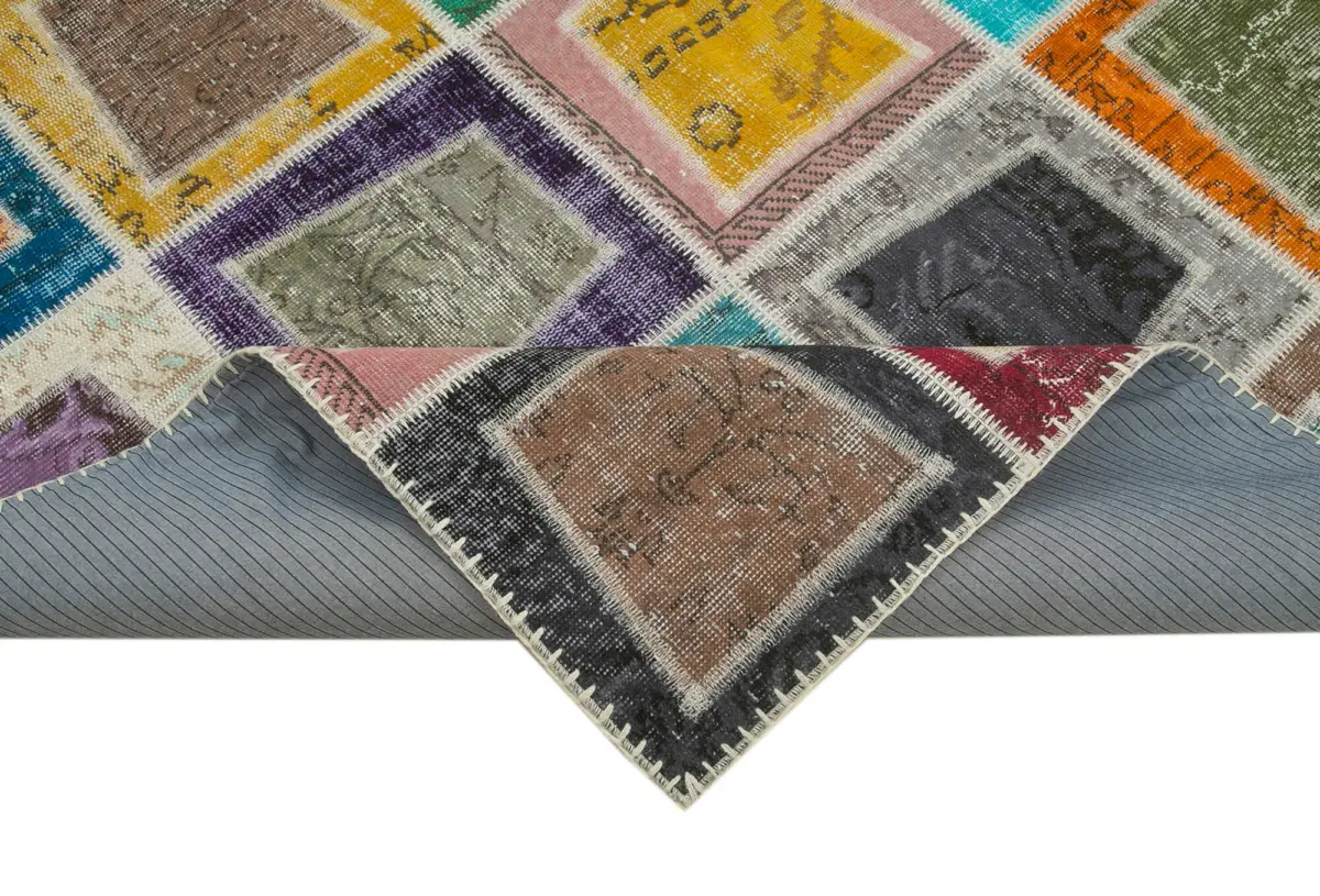 Patchwork Multi Pamuk Üzerine Yün El Dokuma Kilim-200x280 - Görsel 6