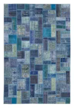 Patchwork Mavi Pamuk Üzerine Yün El Dokuma Kilim-200x298