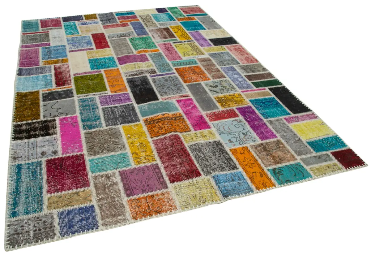 Patchwork Multi Pamuk Üzerine Yün El Dokuma Kilim-209x298 - Görsel 2