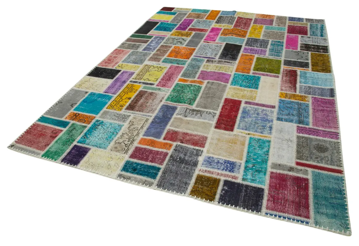 Patchwork Multi Pamuk Üzerine Yün El Dokuma Kilim-209x298 - Görsel 3