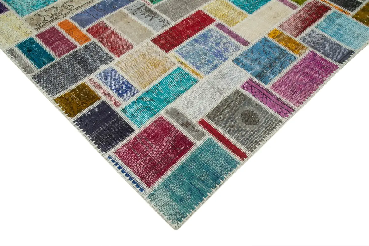 Patchwork Multi Pamuk Üzerine Yün El Dokuma Kilim-209x298 - Görsel 4