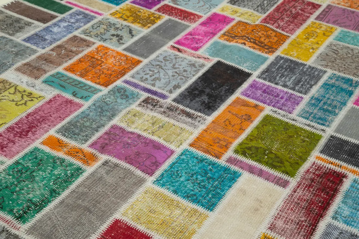Patchwork Multi Pamuk Üzerine Yün El Dokuma Kilim-209x298 - Görsel 5