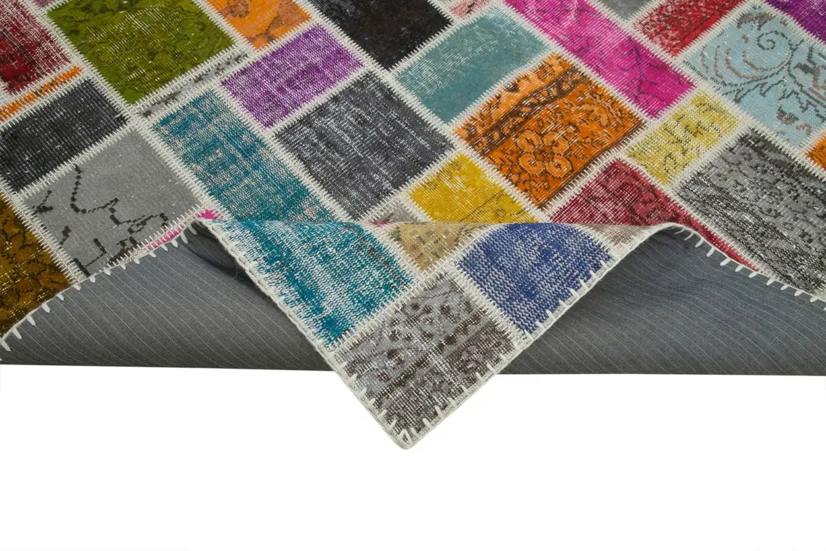 Patchwork Multi Pamuk Üzerine Yün El Dokuma Kilim-209x298 - Görsel 6