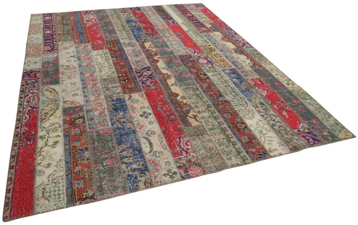 Patchwork Multi Pamuk Üzerine Yün El Dokuma Kilim-242x305 - Görsel 2