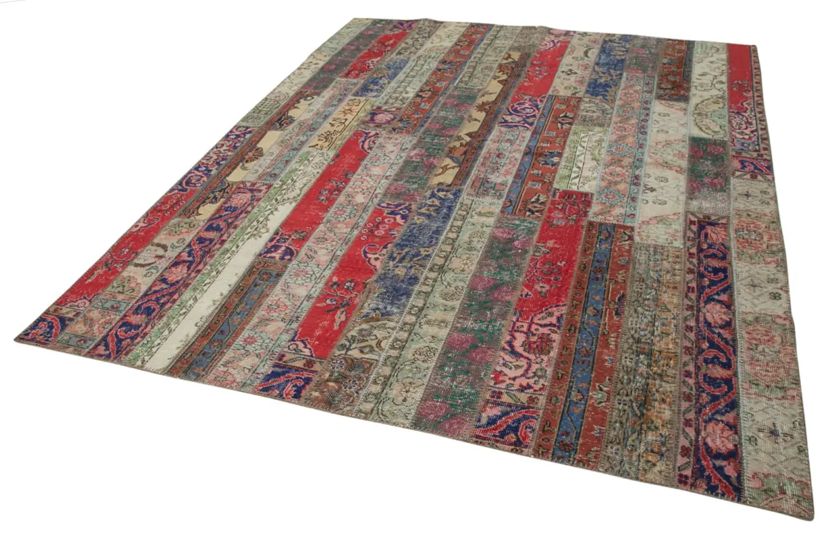 Patchwork Multi Pamuk Üzerine Yün El Dokuma Kilim-242x305 - Görsel 3