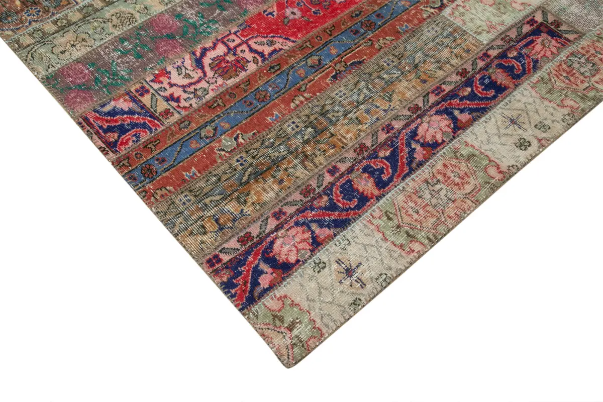Patchwork Multi Pamuk Üzerine Yün El Dokuma Kilim-242x305 - Görsel 4