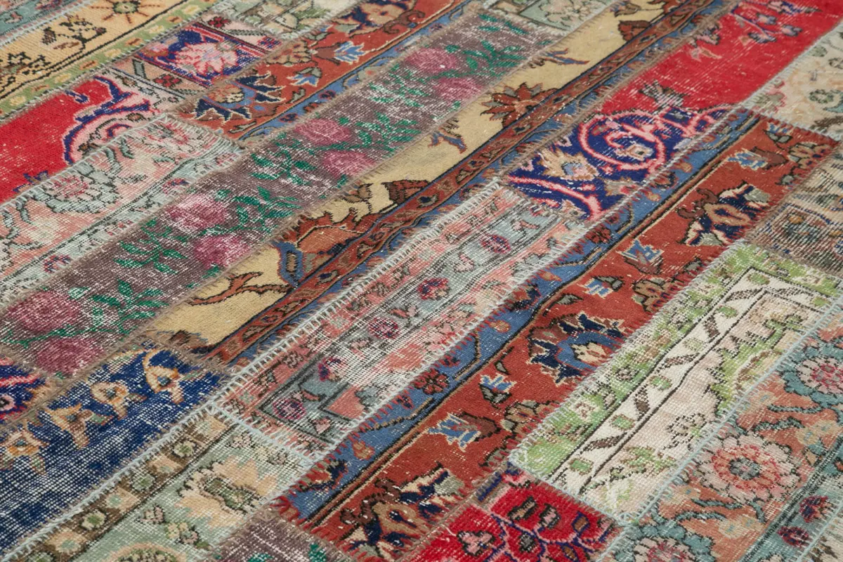 Patchwork Multi Pamuk Üzerine Yün El Dokuma Kilim-242x305 - Görsel 5
