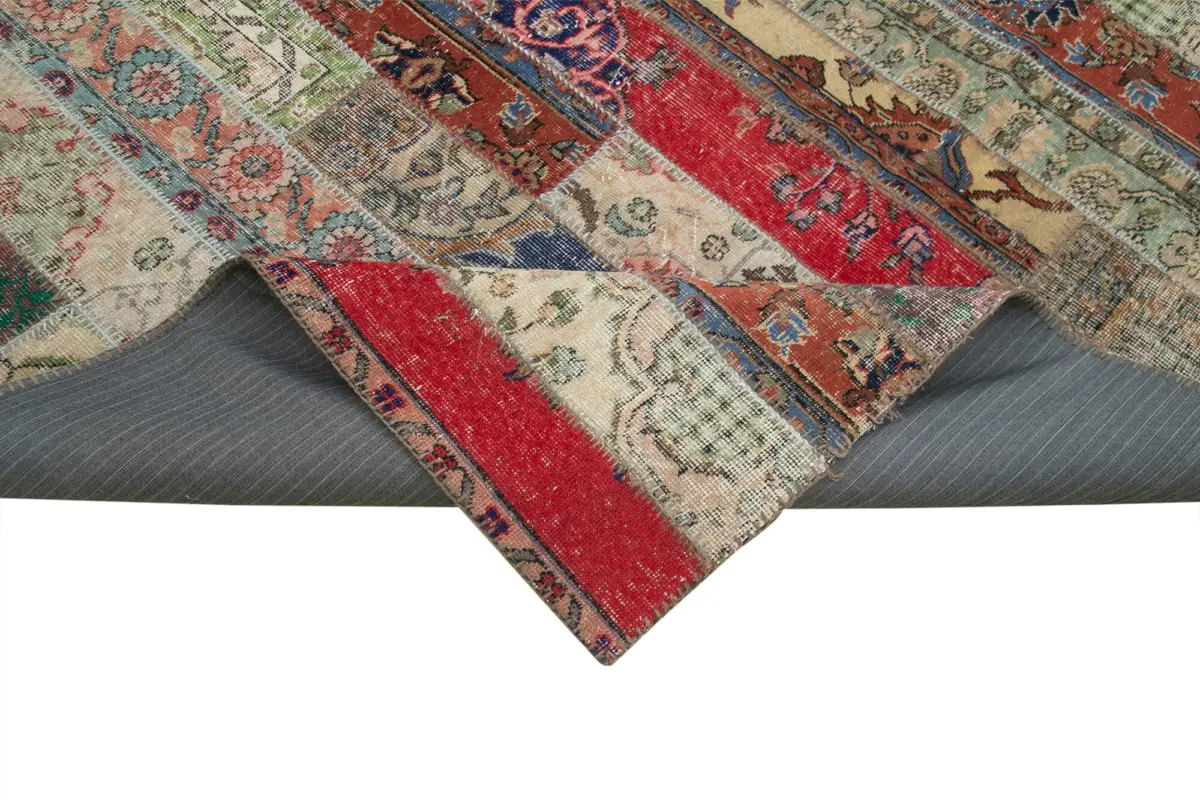 Patchwork Multi Pamuk Üzerine Yün El Dokuma Kilim-242x305 - Görsel 6