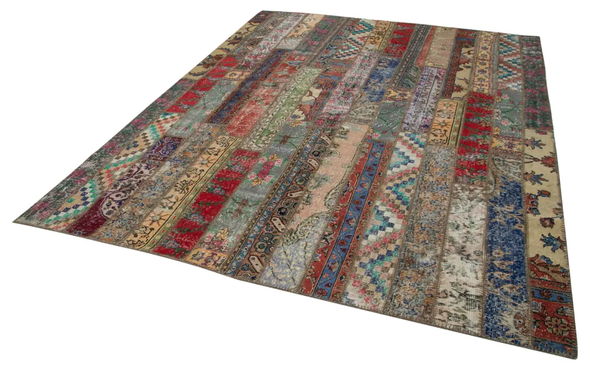 Patchwork Multi Pamuk Üzerine Yün El Dokuma Kilim-243x308 - Görsel 3