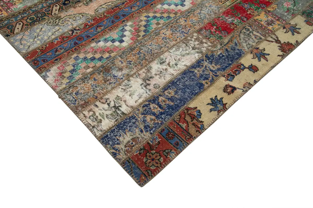 Patchwork Multi Pamuk Üzerine Yün El Dokuma Kilim-243x308 - Görsel 4