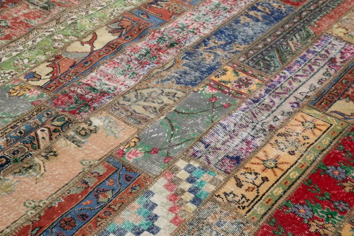 Patchwork Multi Pamuk Üzerine Yün El Dokuma Kilim-243x308 - Görsel 5