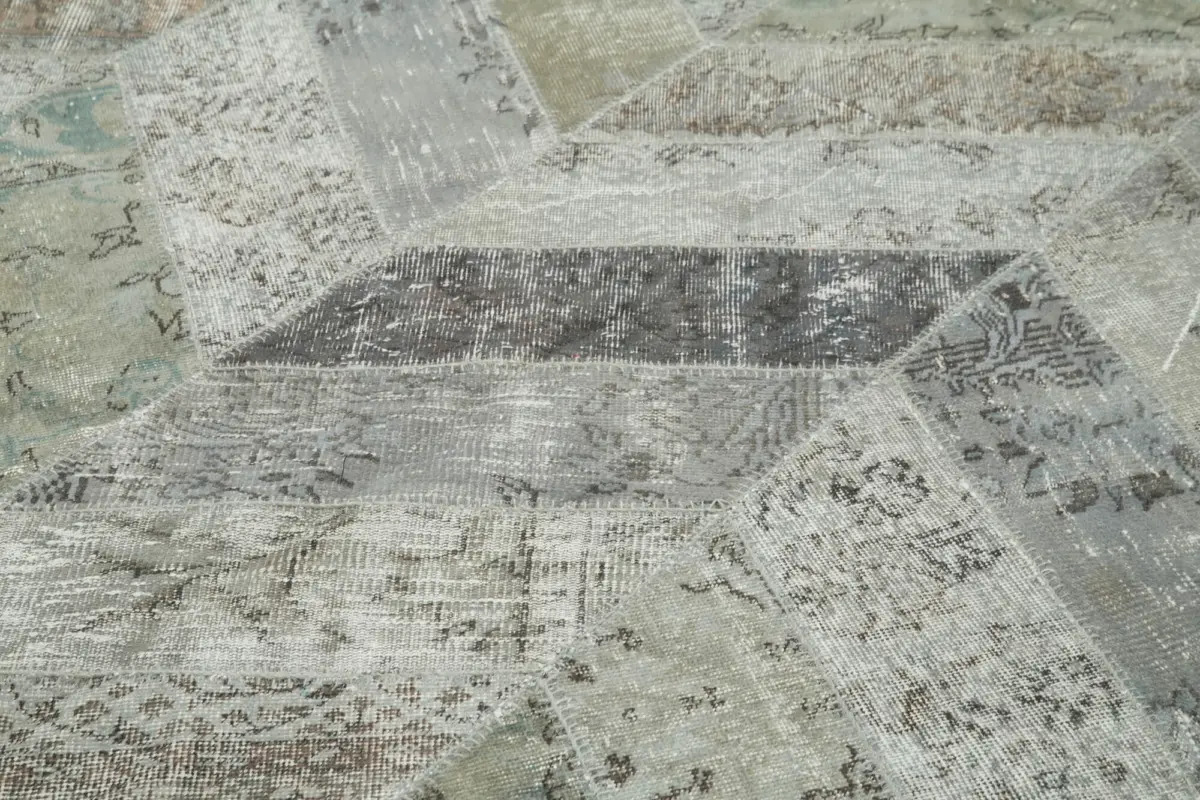Patchwork Gri Pamuk Üzerine Yün El Dokuma Kilim-245x308 - Görsel 5