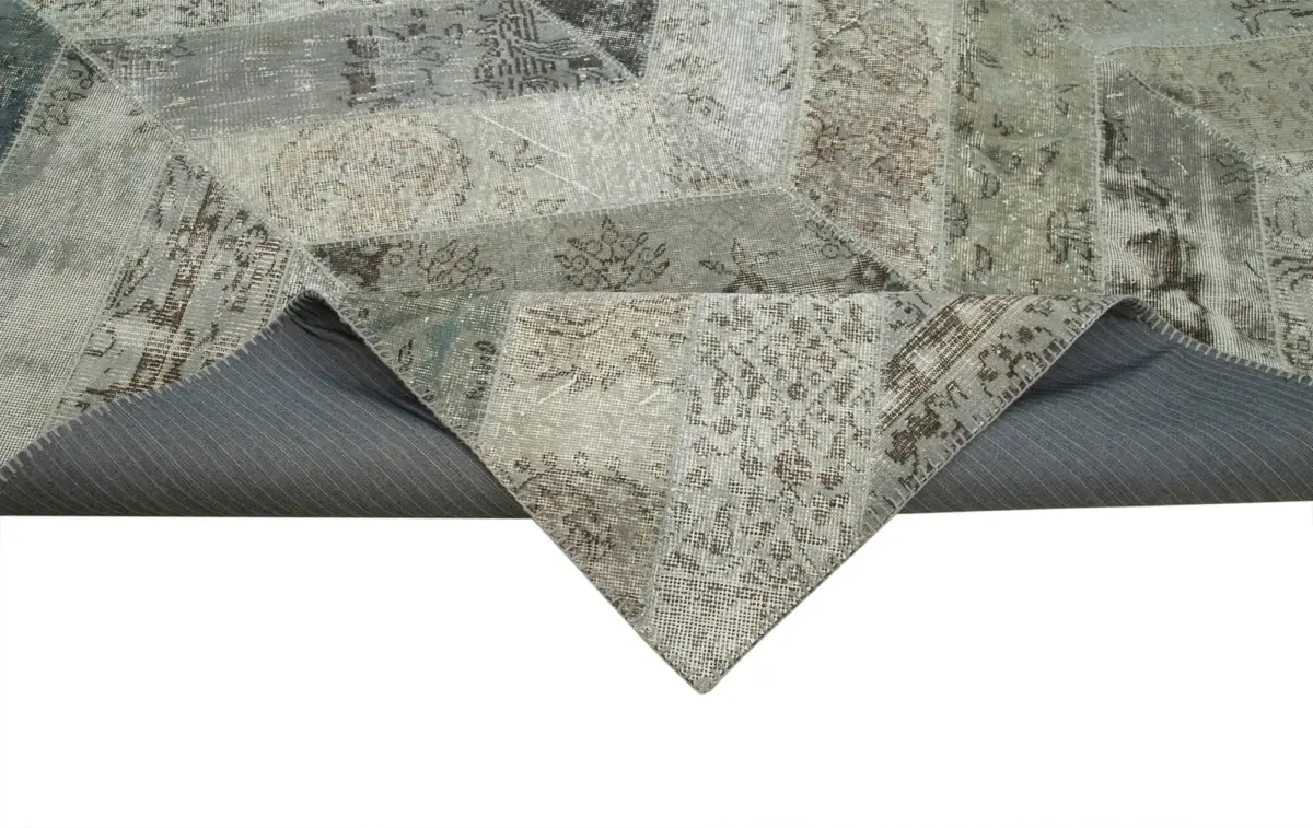 Patchwork Gri Pamuk Üzerine Yün El Dokuma Kilim-245x308 - Görsel 6
