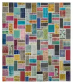 Patchwork Multi Pamuk Üzerine Yün El Dokuma Kilim-260x300
