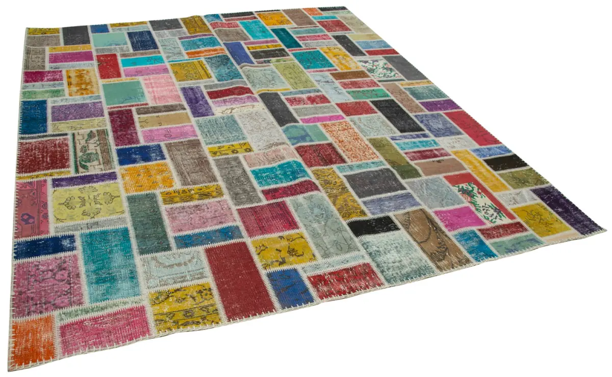 Patchwork Multi Pamuk Üzerine Yün El Dokuma Kilim-260x300 - Görsel 2
