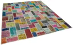 Patchwork Multi Pamuk Üzerine Yün El Dokuma Kilim-260x300 - Görsel 2