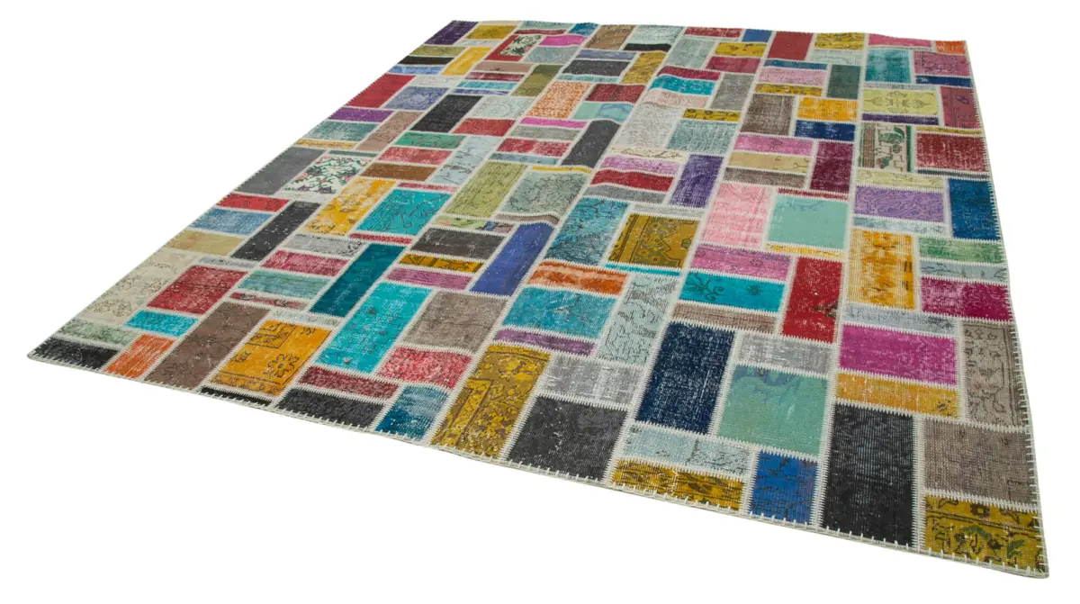 Patchwork Multi Pamuk Üzerine Yün El Dokuma Kilim-260x300 - Görsel 3