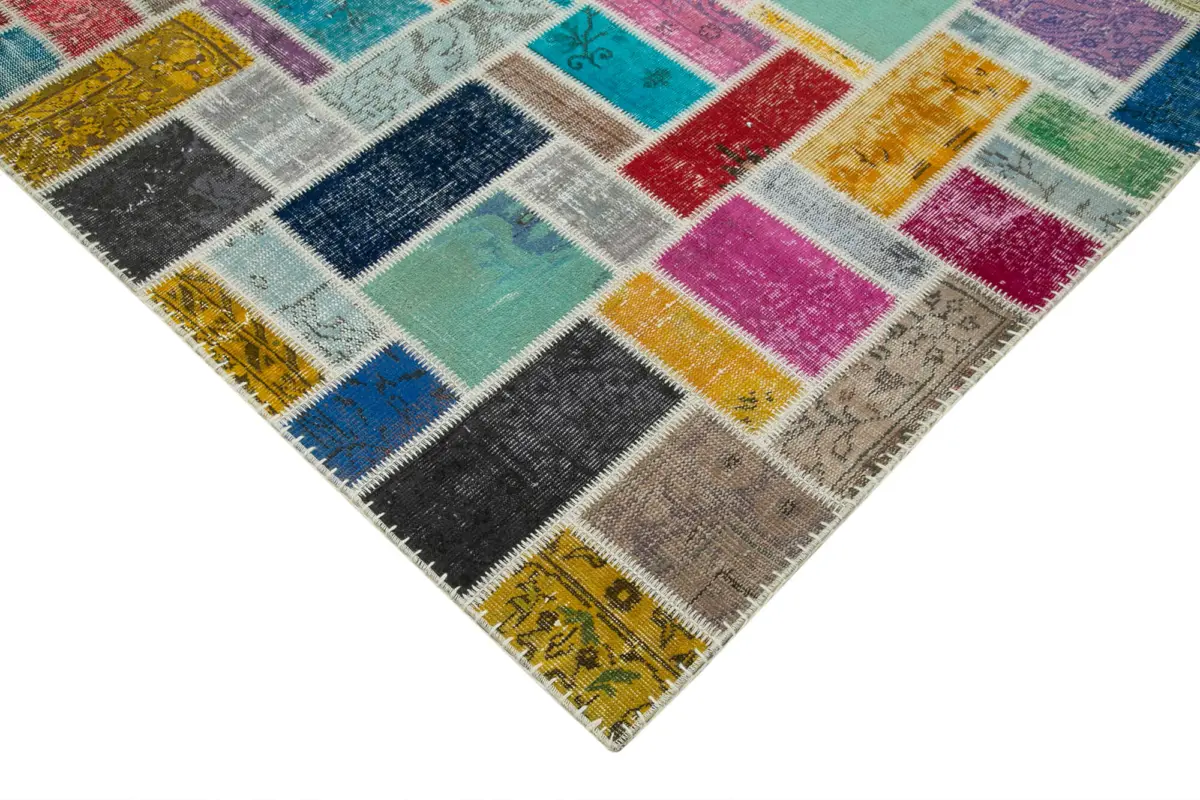 Patchwork Multi Pamuk Üzerine Yün El Dokuma Kilim-260x300 - Görsel 4