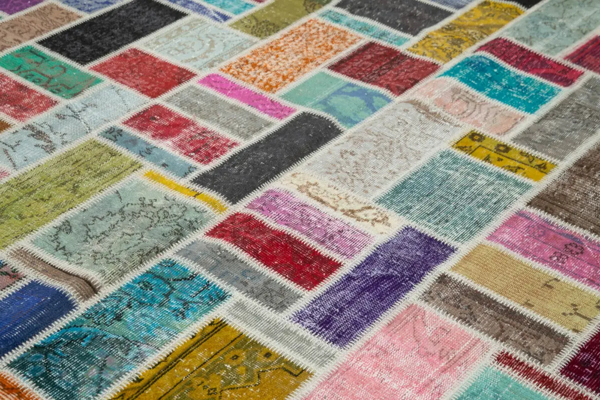 Patchwork Multi Pamuk Üzerine Yün El Dokuma Kilim-260x300 - Görsel 5