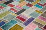 Patchwork Multi Pamuk Üzerine Yün El Dokuma Kilim-260x300 - Görsel 5