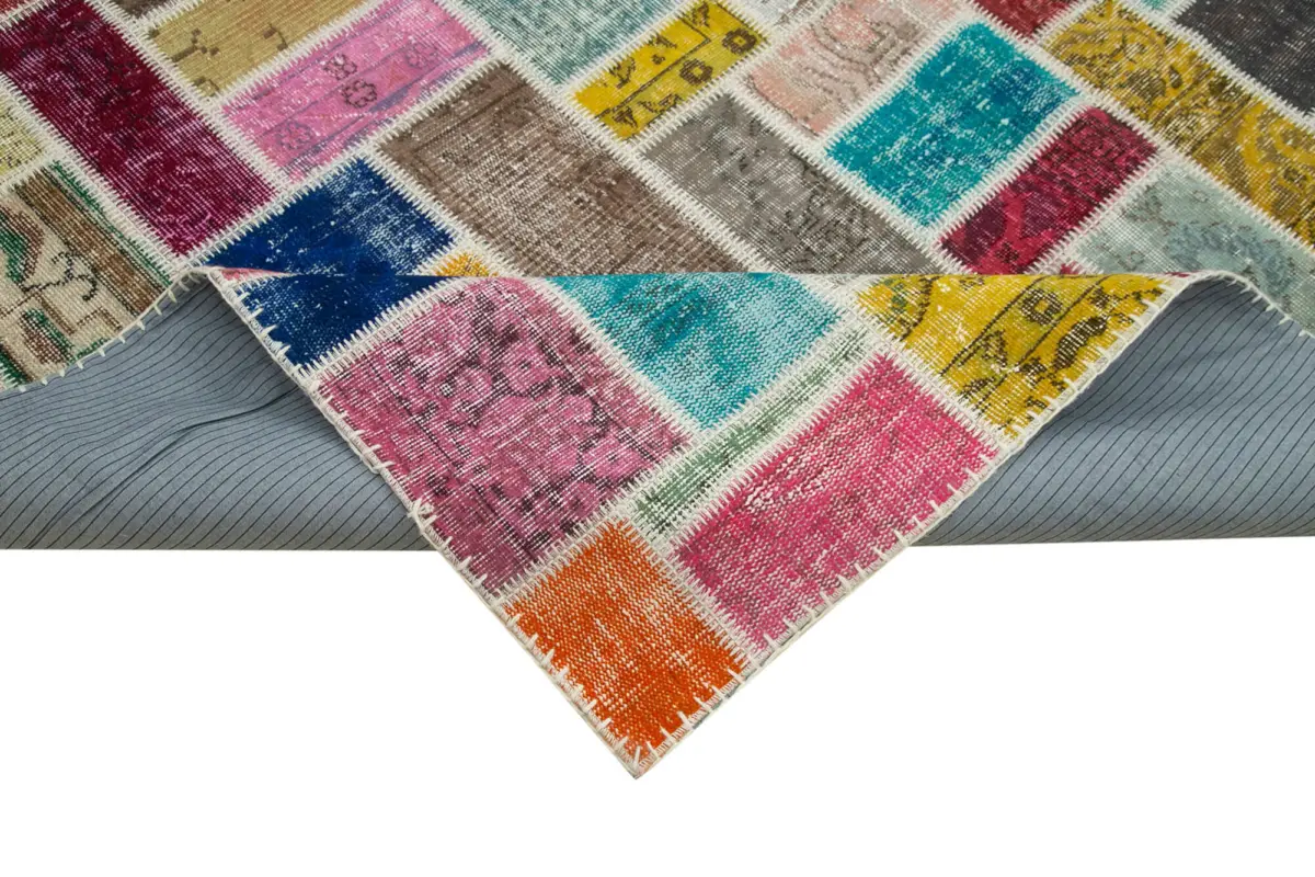 Patchwork Multi Pamuk Üzerine Yün El Dokuma Kilim-260x300 - Görsel 6