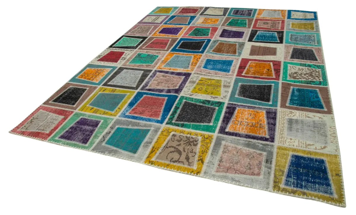 Patchwork Multi Pamuk Üzerine Yün El Dokuma Kilim-238x320 - Görsel 3
