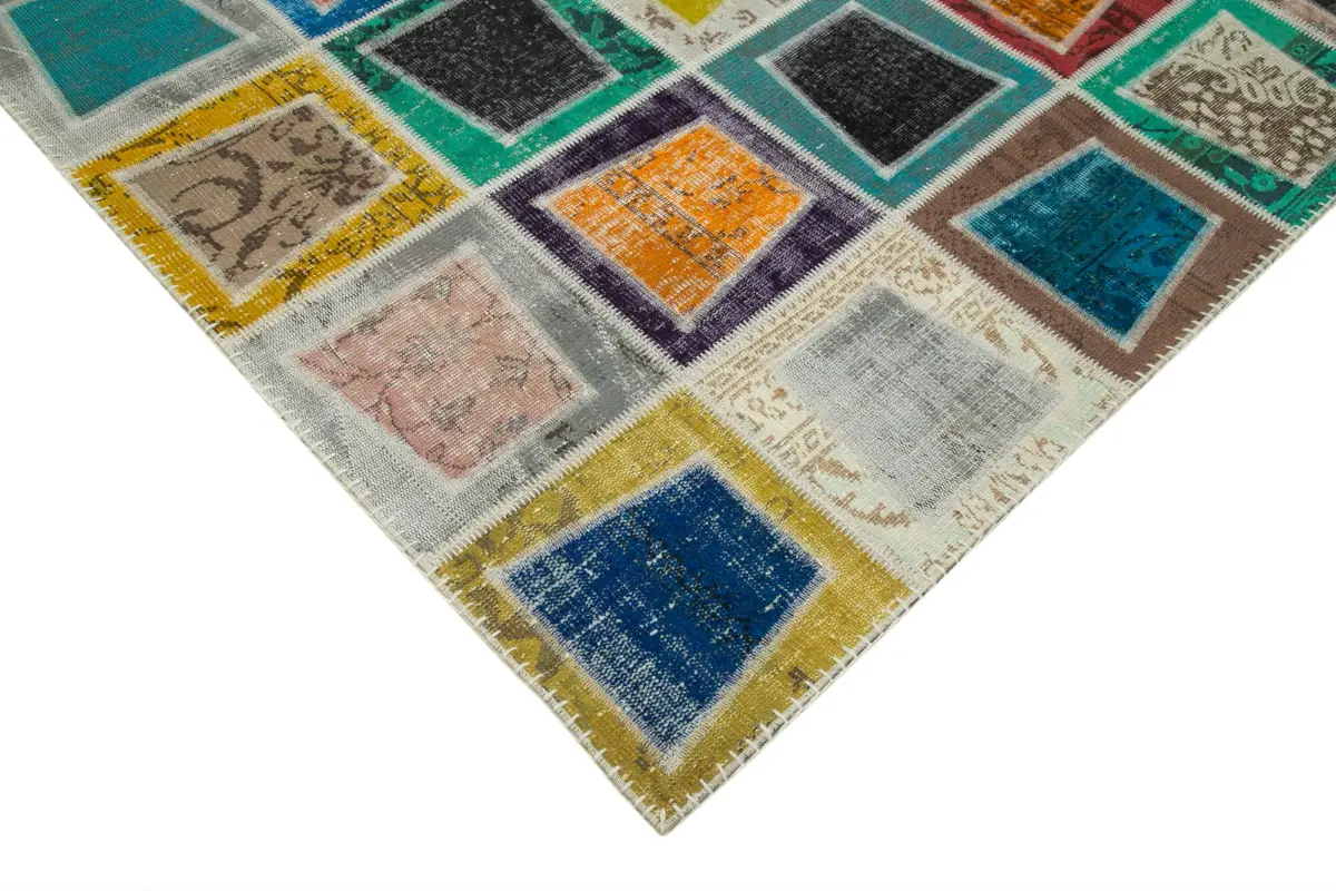Patchwork Multi Pamuk Üzerine Yün El Dokuma Kilim-238x320 - Görsel 4