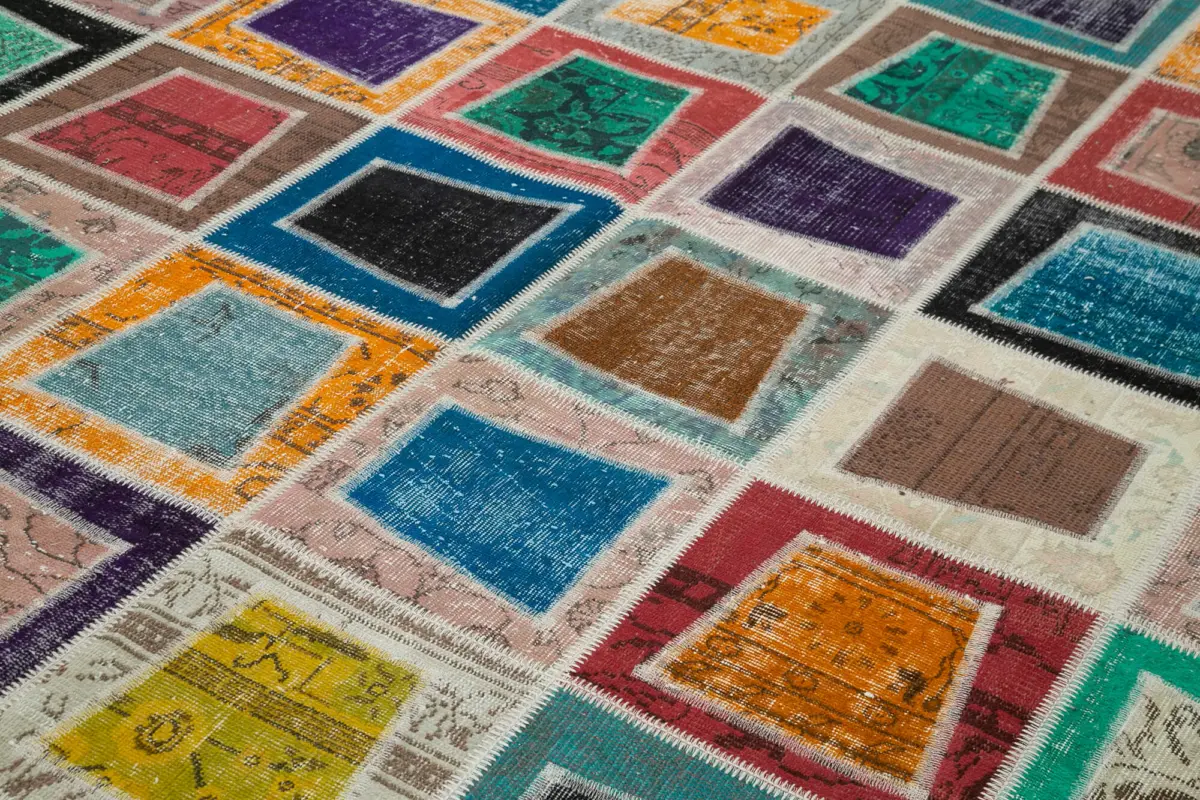 Patchwork Multi Pamuk Üzerine Yün El Dokuma Kilim-238x320 - Görsel 5