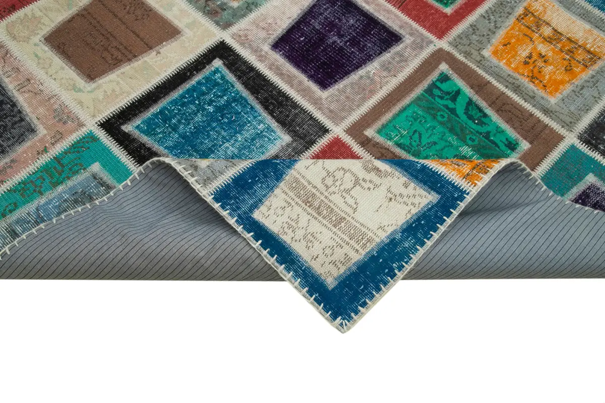 Patchwork Multi Pamuk Üzerine Yün El Dokuma Kilim-238x320 - Görsel 6
