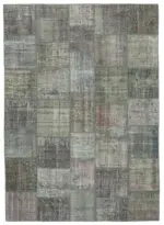 Patchwork Gri Pamuk Üzerine Yün El Dokuma Kilim-247x350