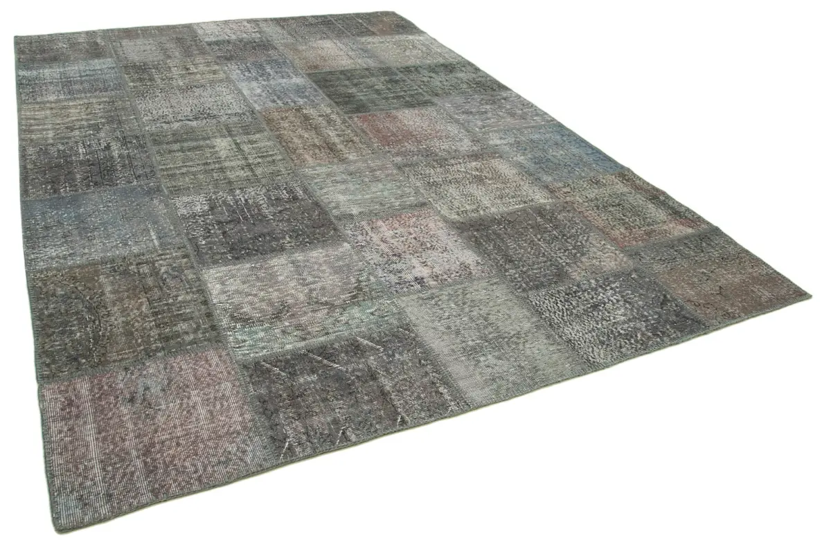 Patchwork Gri Pamuk Üzerine Yün El Dokuma Kilim-247x350 - Görsel 2