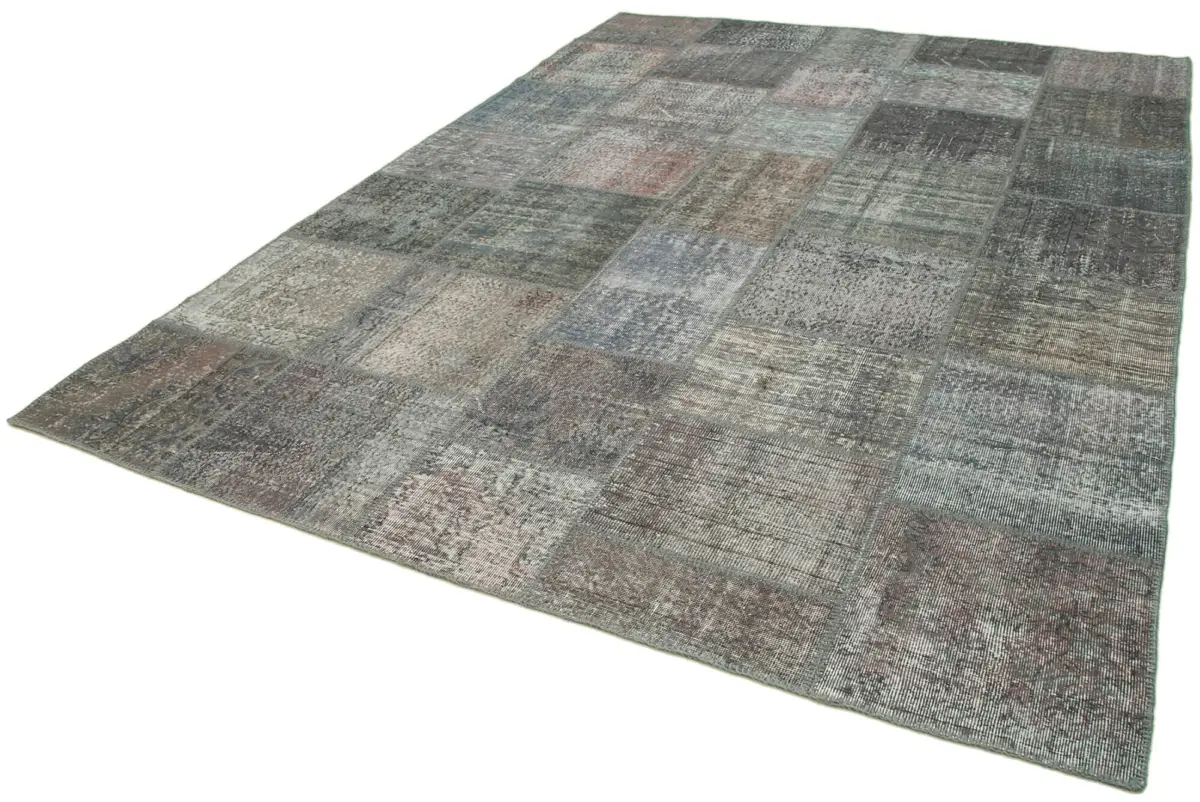 Patchwork Gri Pamuk Üzerine Yün El Dokuma Kilim-247x350 - Görsel 3