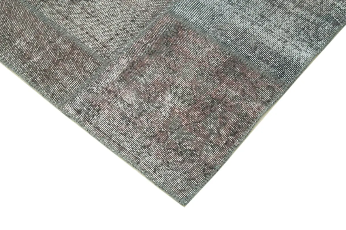 Patchwork Gri Pamuk Üzerine Yün El Dokuma Kilim-247x350 - Görsel 4