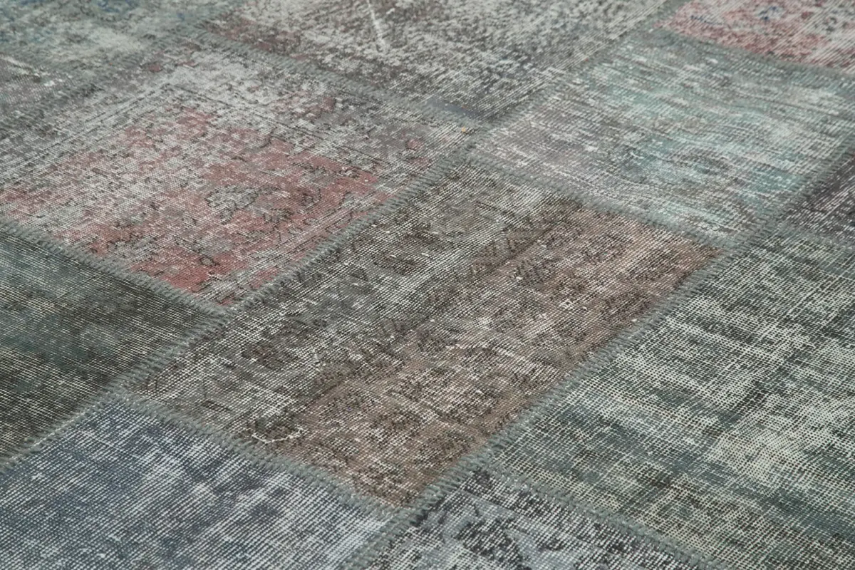 Patchwork Gri Pamuk Üzerine Yün El Dokuma Kilim-247x350 - Görsel 5