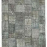 Patchwork Gri Pamuk Üzerine Yün El Dokuma Kilim-248x349