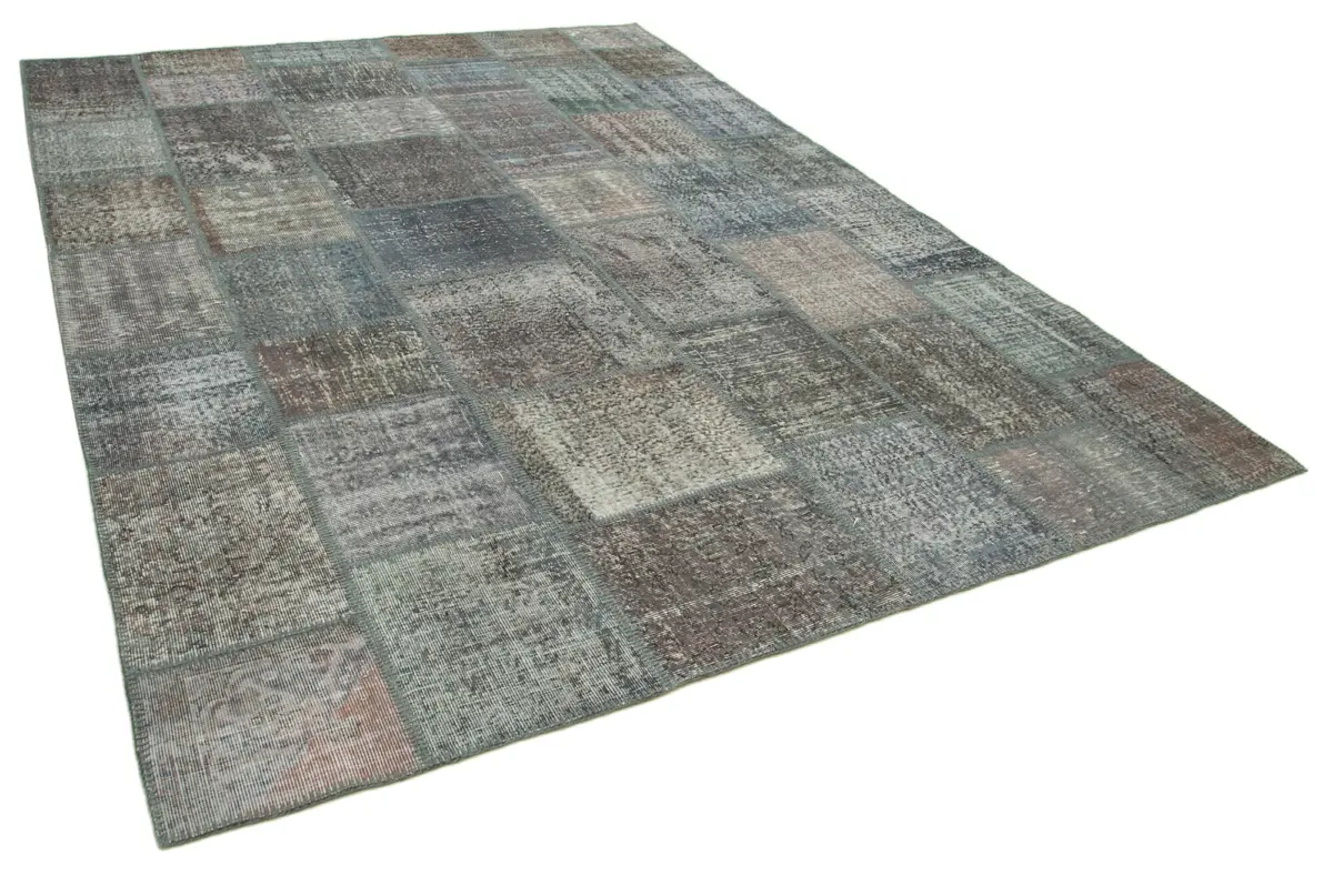Patchwork Gri Pamuk Üzerine Yün El Dokuma Kilim-248x349 - Görsel 2