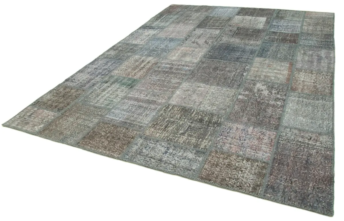 Patchwork Gri Pamuk Üzerine Yün El Dokuma Kilim-248x349 - Görsel 3