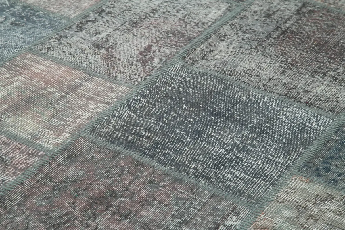 Patchwork Gri Pamuk Üzerine Yün El Dokuma Kilim-248x349 - Görsel 5