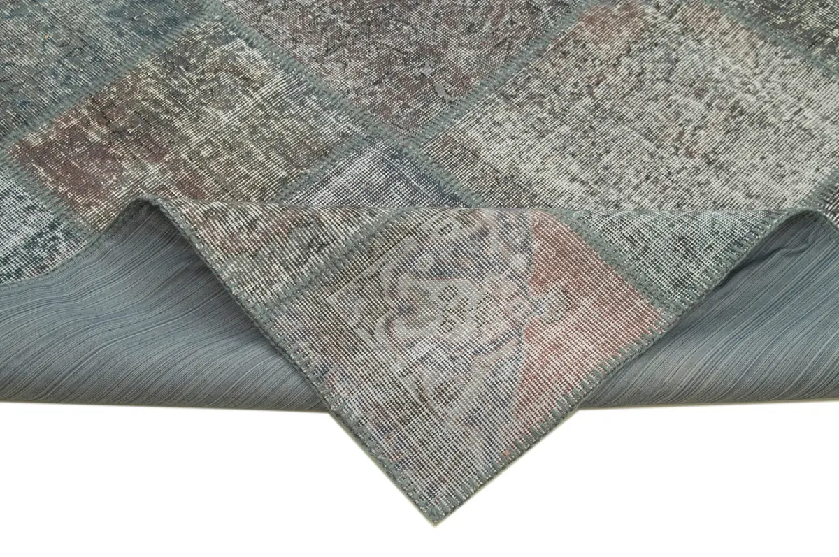 Patchwork Gri Pamuk Üzerine Yün El Dokuma Kilim-248x349 - Görsel 6