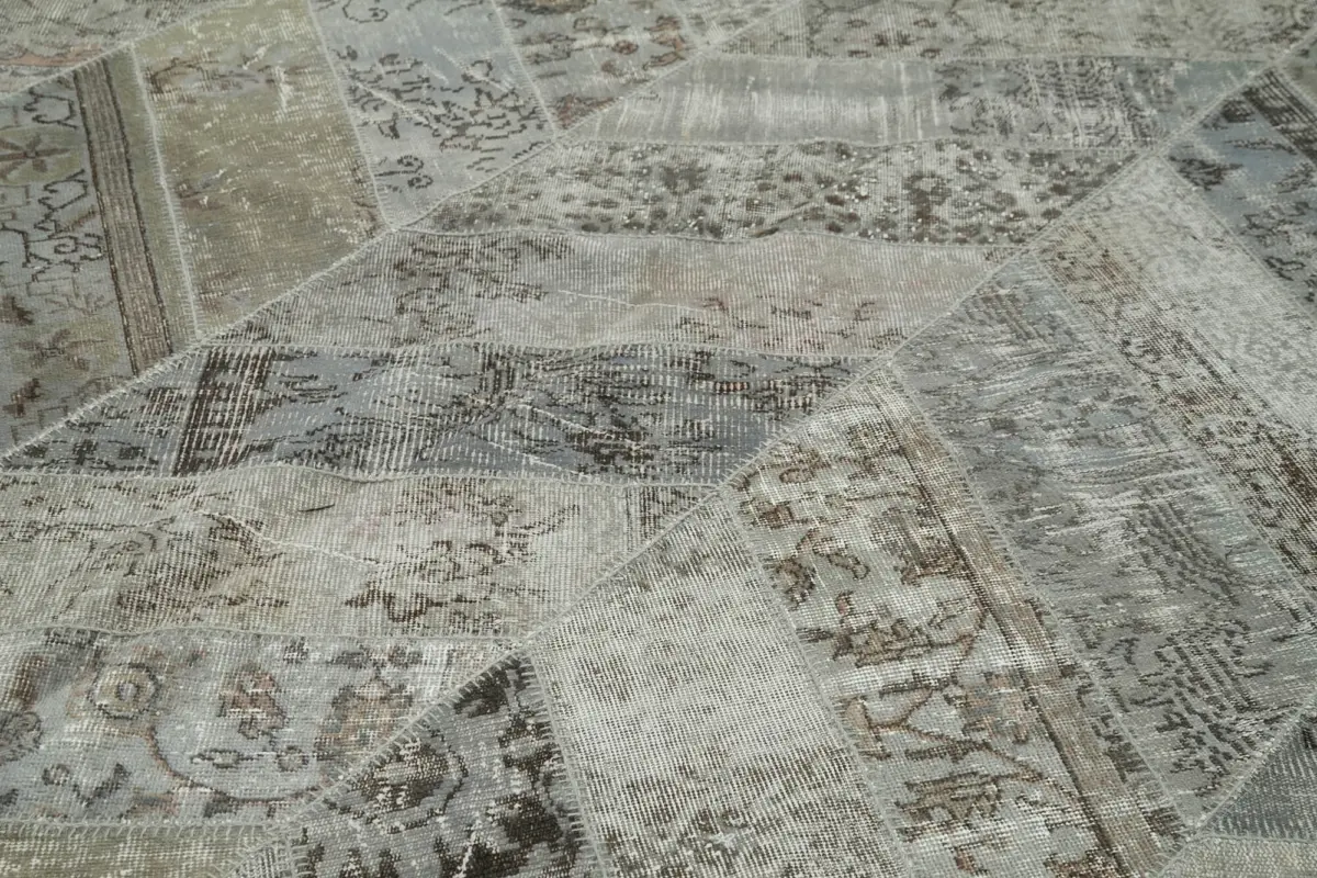 Patchwork Gri Pamuk Üzerine Yün El Dokuma Kilim-275x370 - Görsel 5