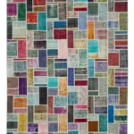 Patchwork Multi Pamuk Üzerine Yün El Dokuma Kilim-263x358
